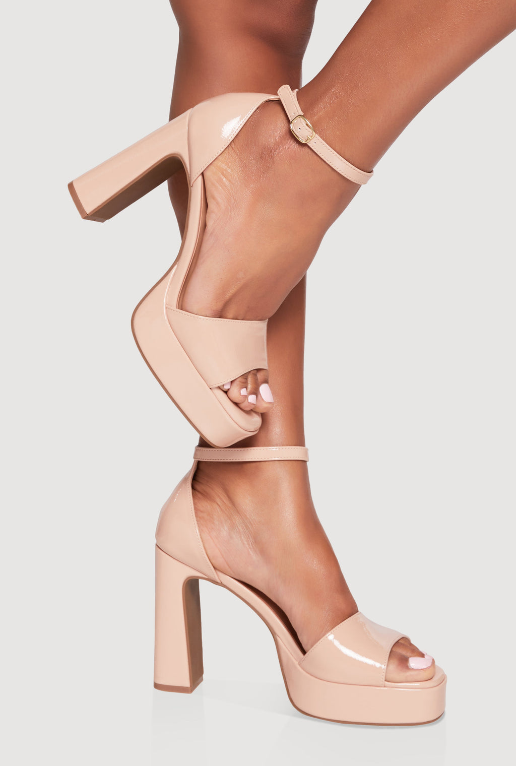 Faux Leather Open Toe Ankle Strap Ultra High Heels