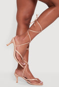 Trendy Faux Leather Thong Lace Up Heels