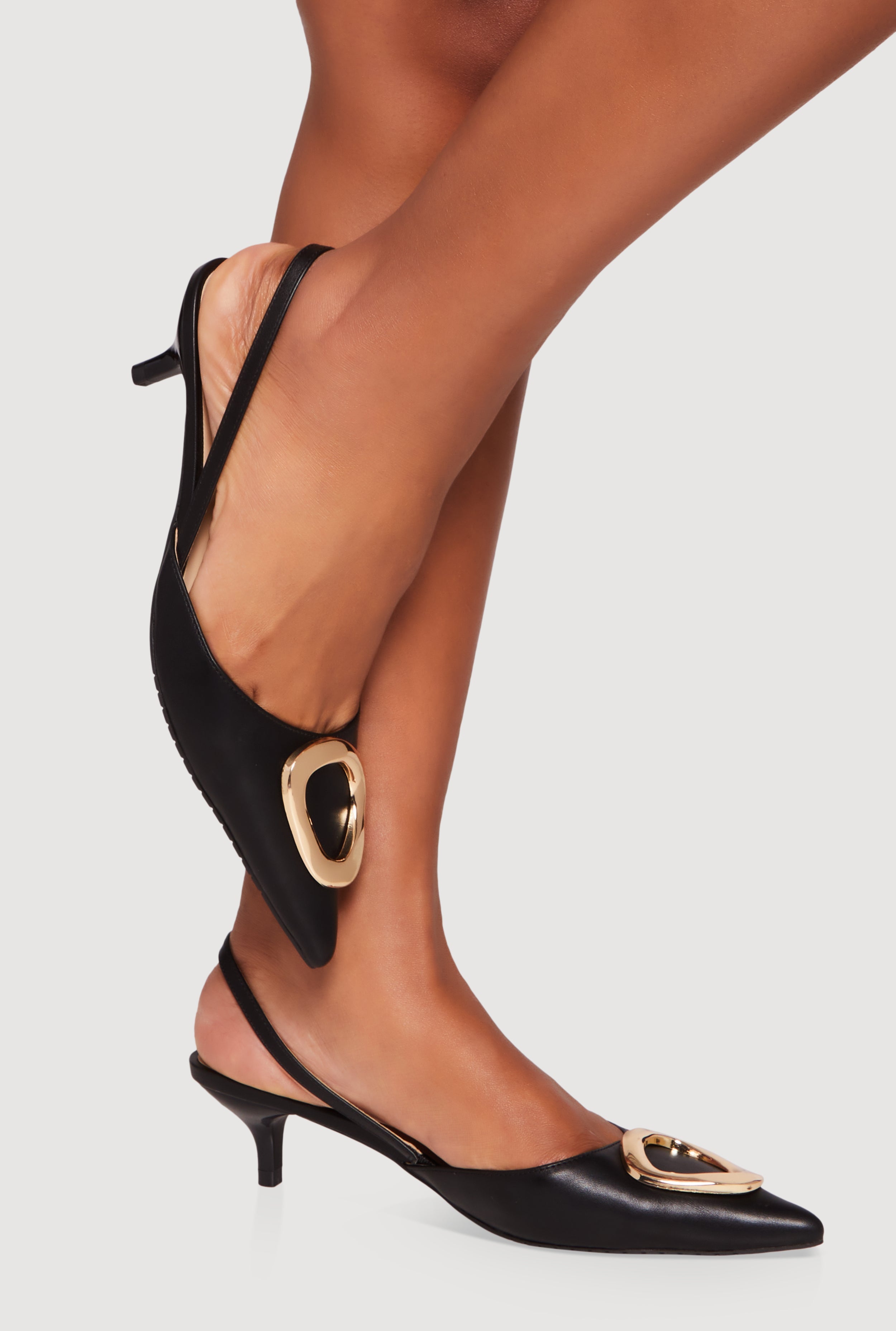 Metallic Pendant Slingback Kitten Heel Pumps