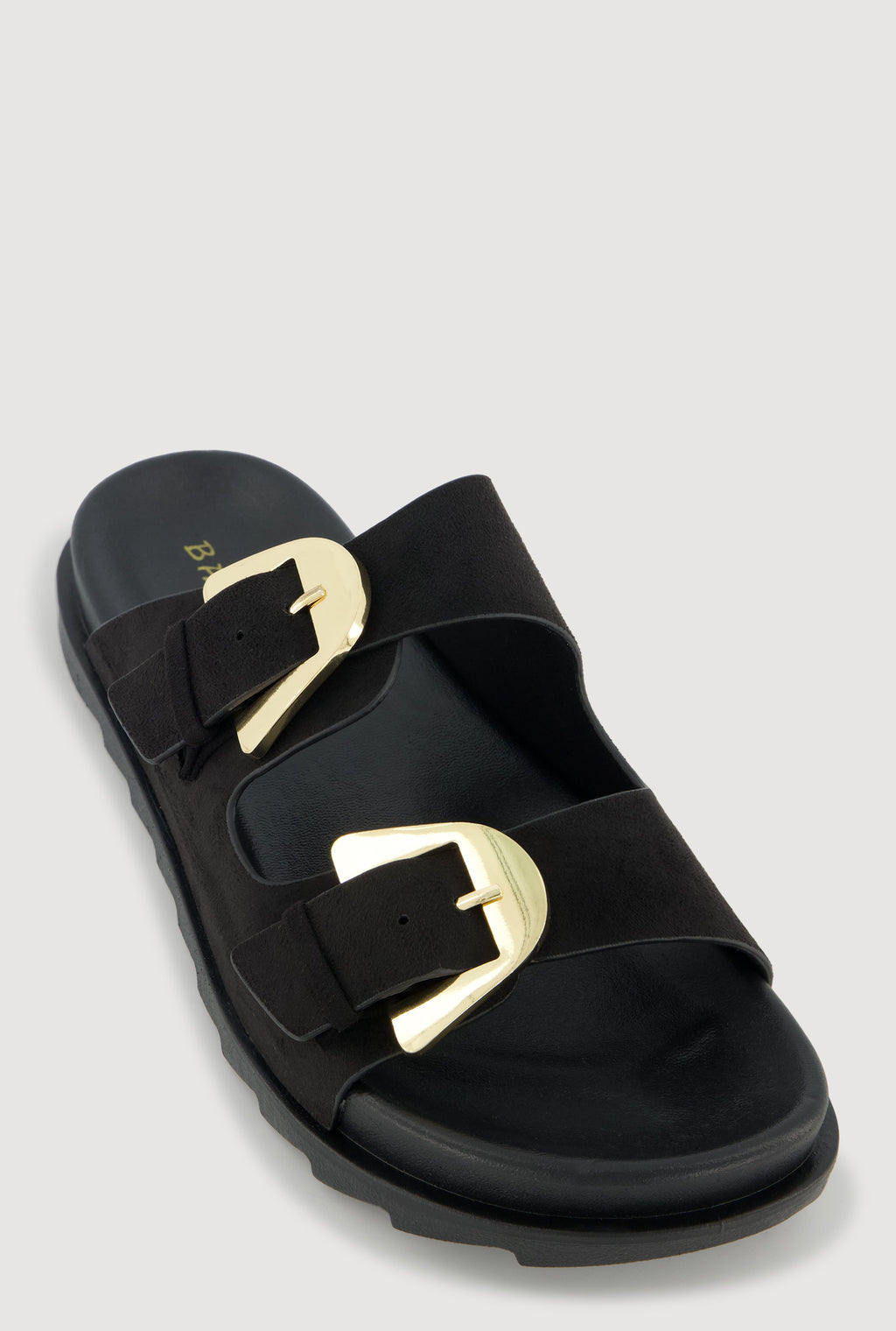 Faux Suede Double Metallic Buckle Slide Sandals