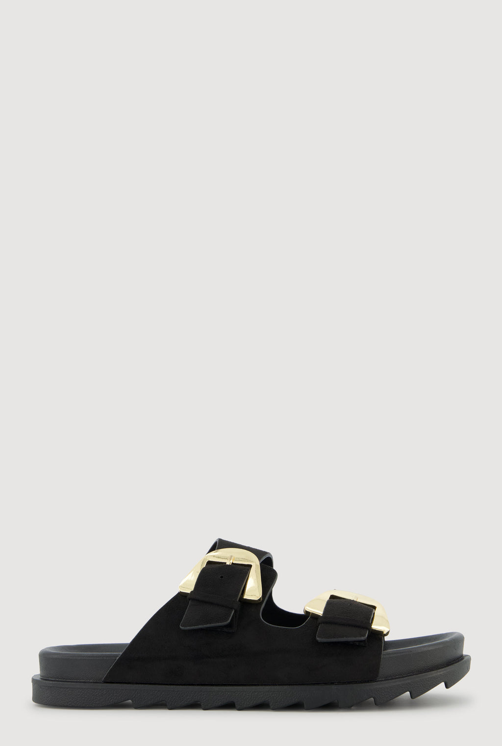 Faux Suede Double Metallic Buckle Slide Sandals