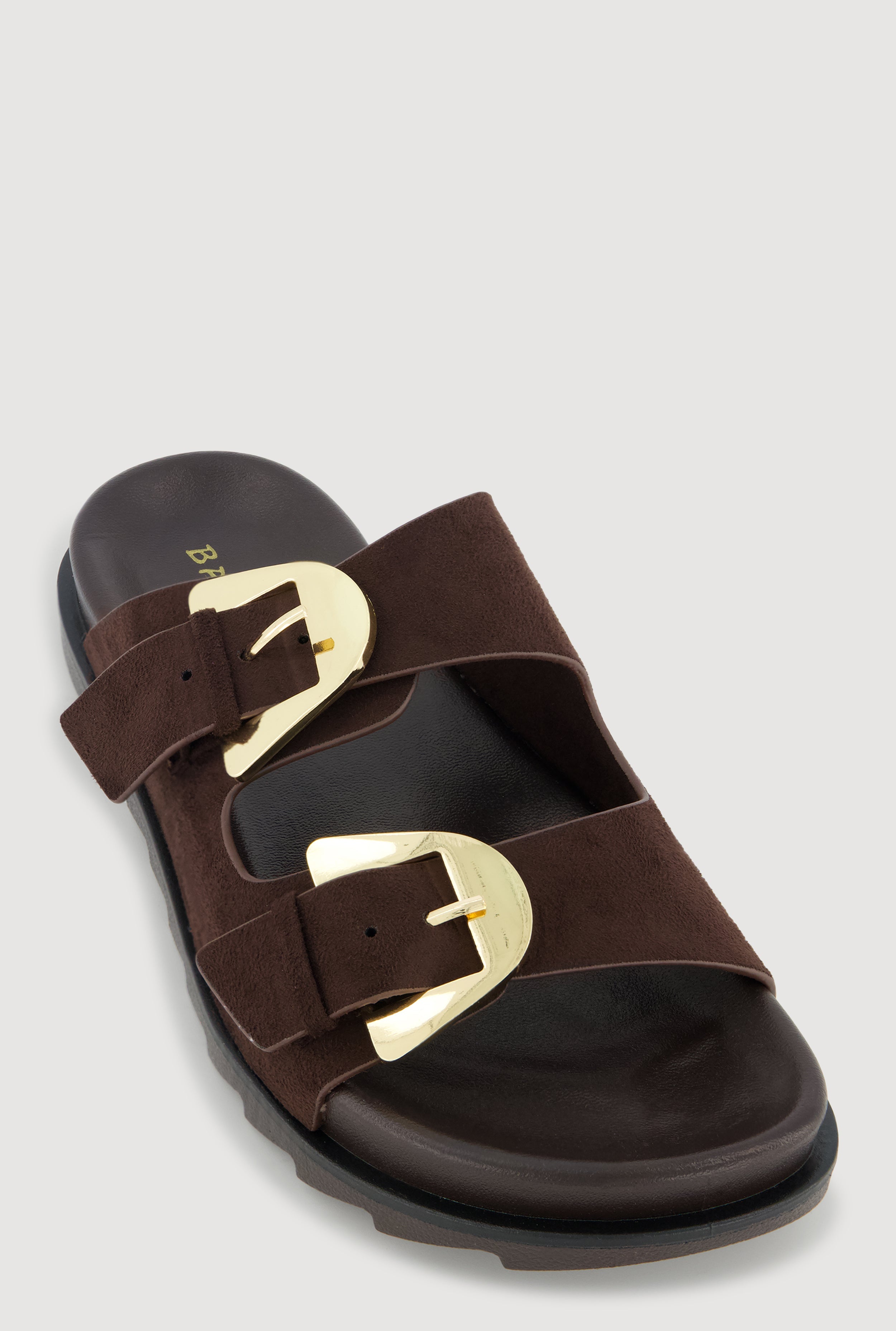 Faux Suede Double Metallic Buckle Slide Sandals