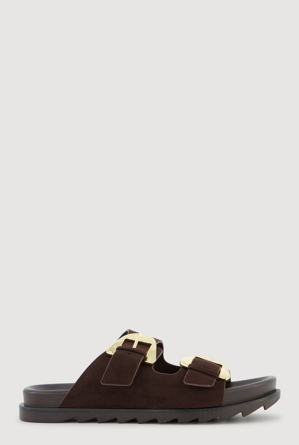 Faux Suede Double Metallic Buckle Slide Sandals