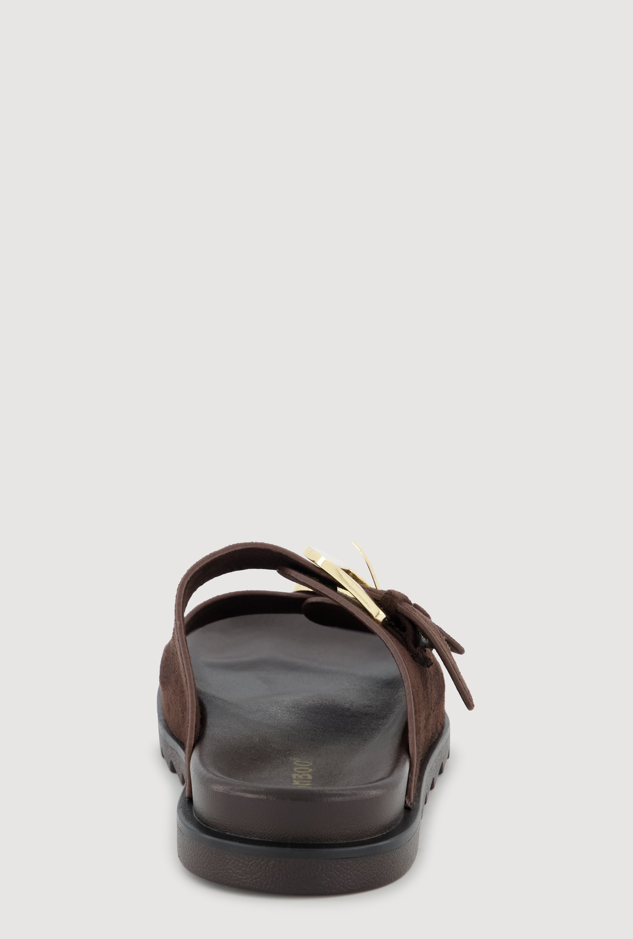 Faux Suede Double Metallic Buckle Slide Sandals