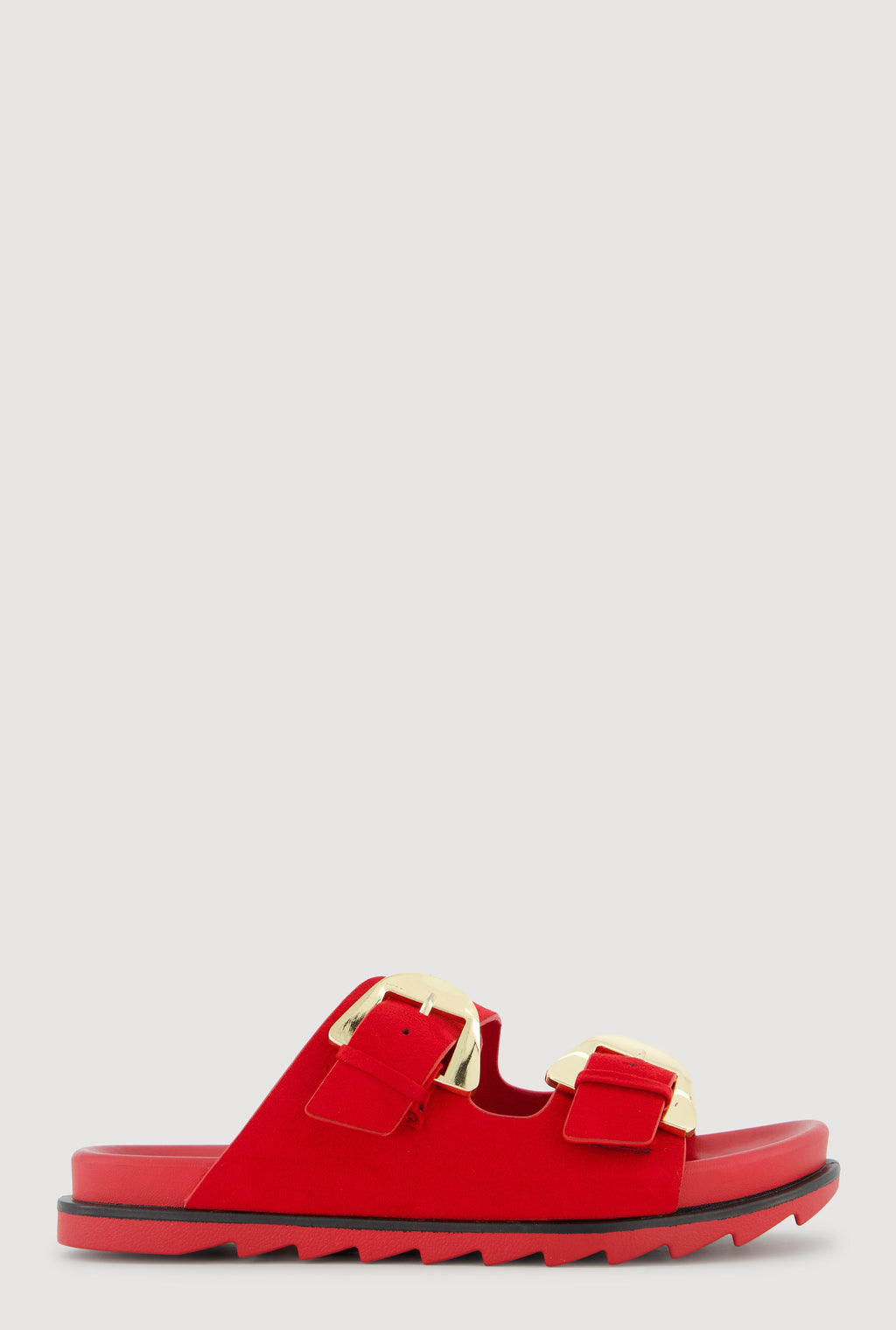 Faux Suede Double Metallic Buckle Slide Sandals
