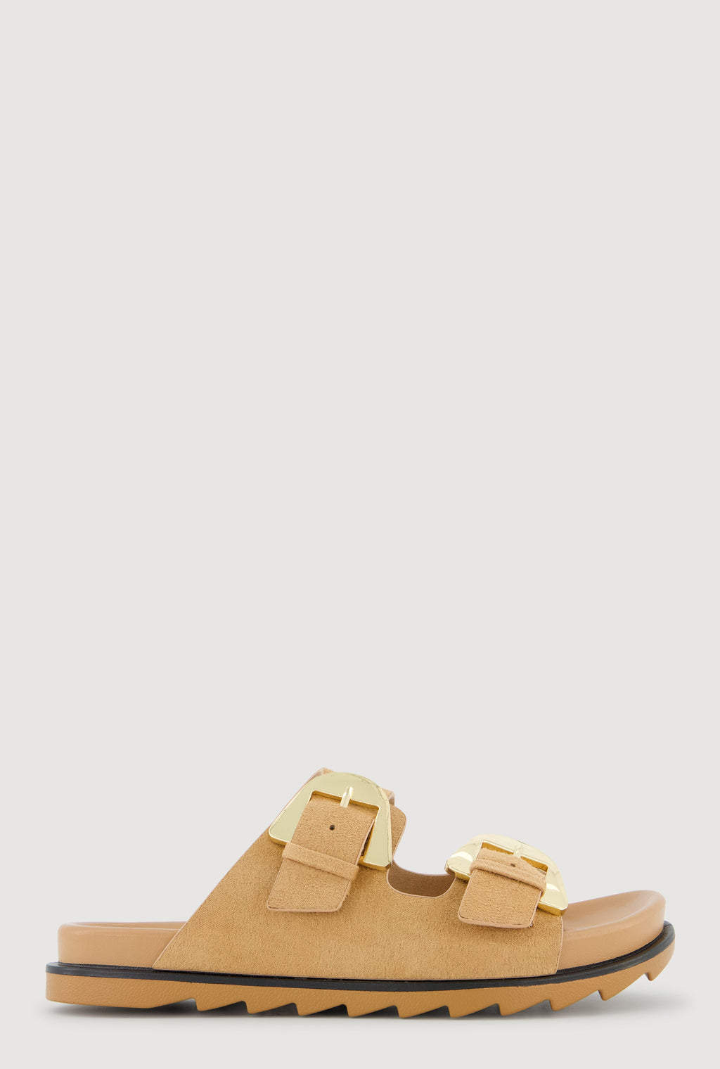 Faux Suede Double Metallic Buckle Slide Sandals