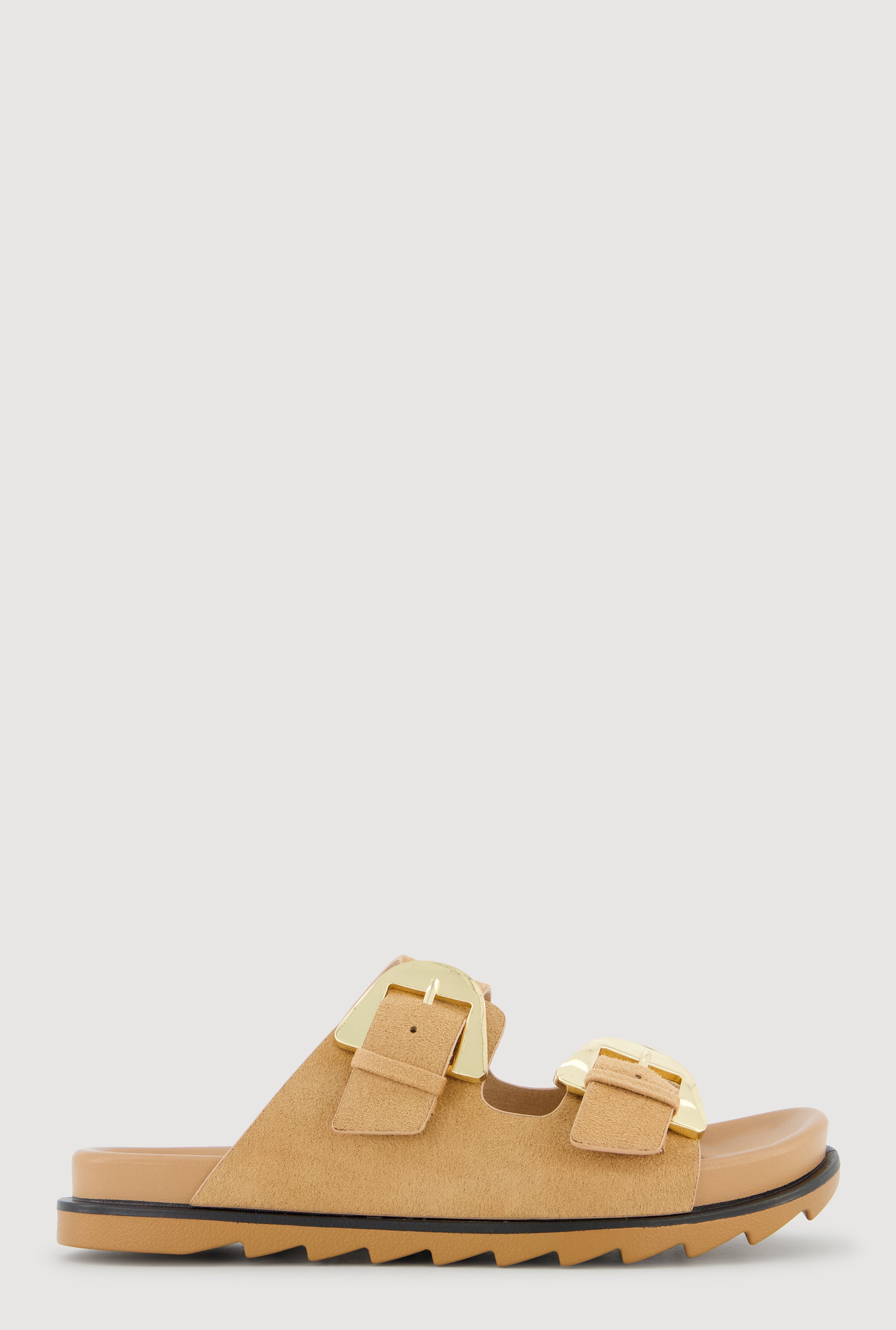Faux Suede Double Metallic Buckle Slide Sandals