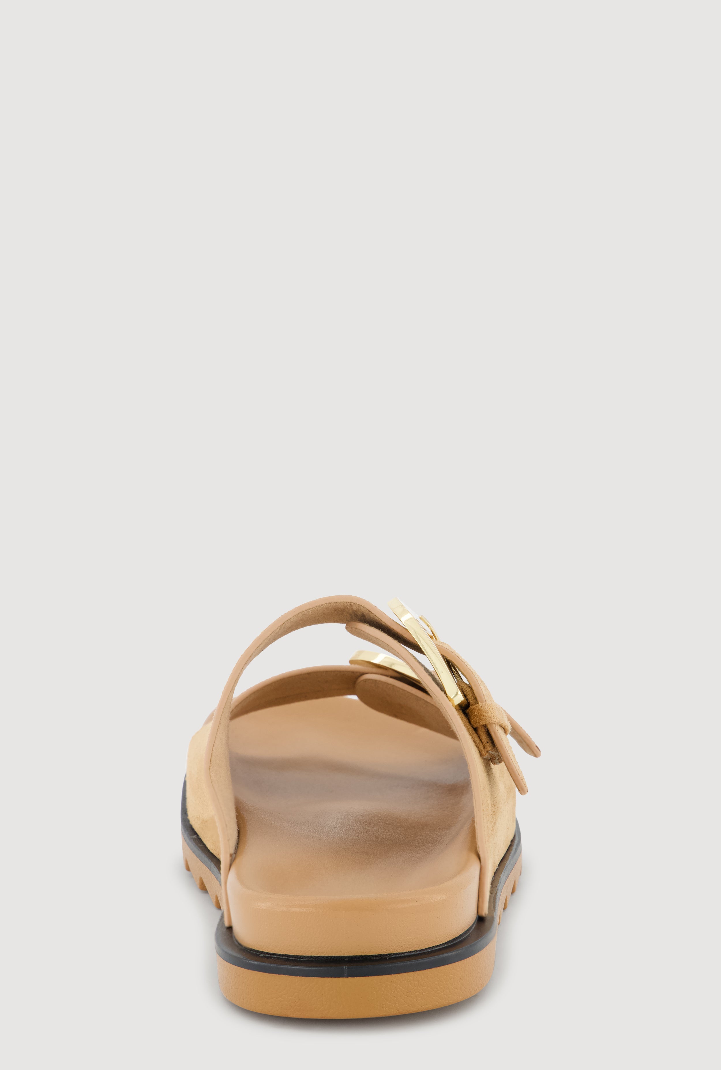 Faux Suede Double Metallic Buckle Slide Sandals