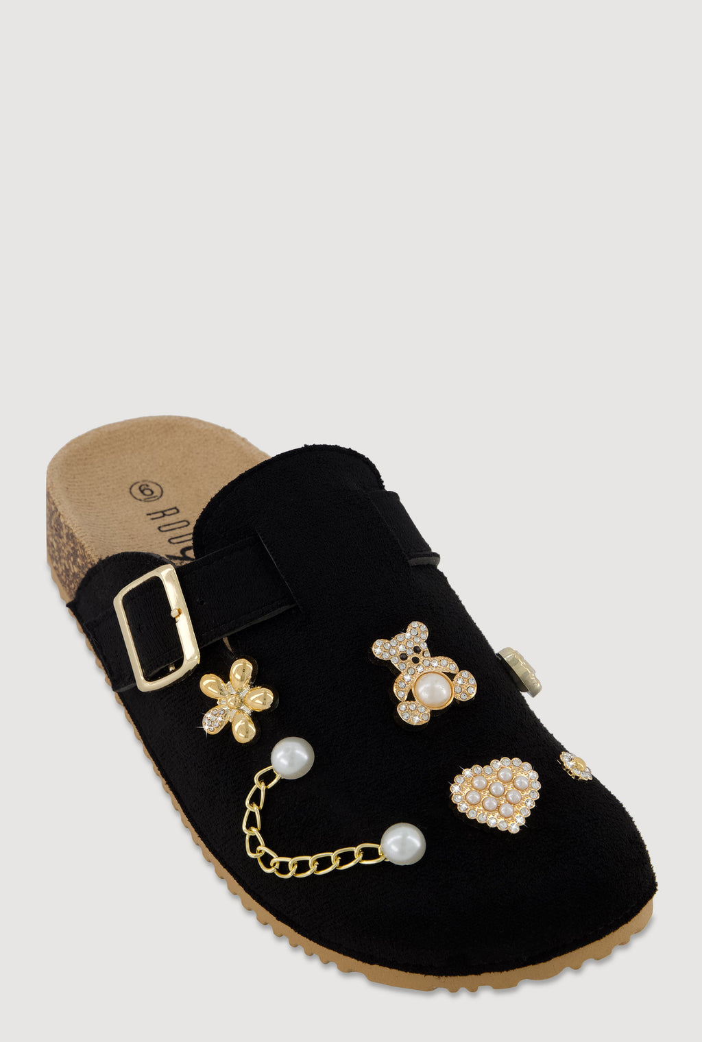 Faux Suede Clogs with Rhinestone and Faux Pearl Charms