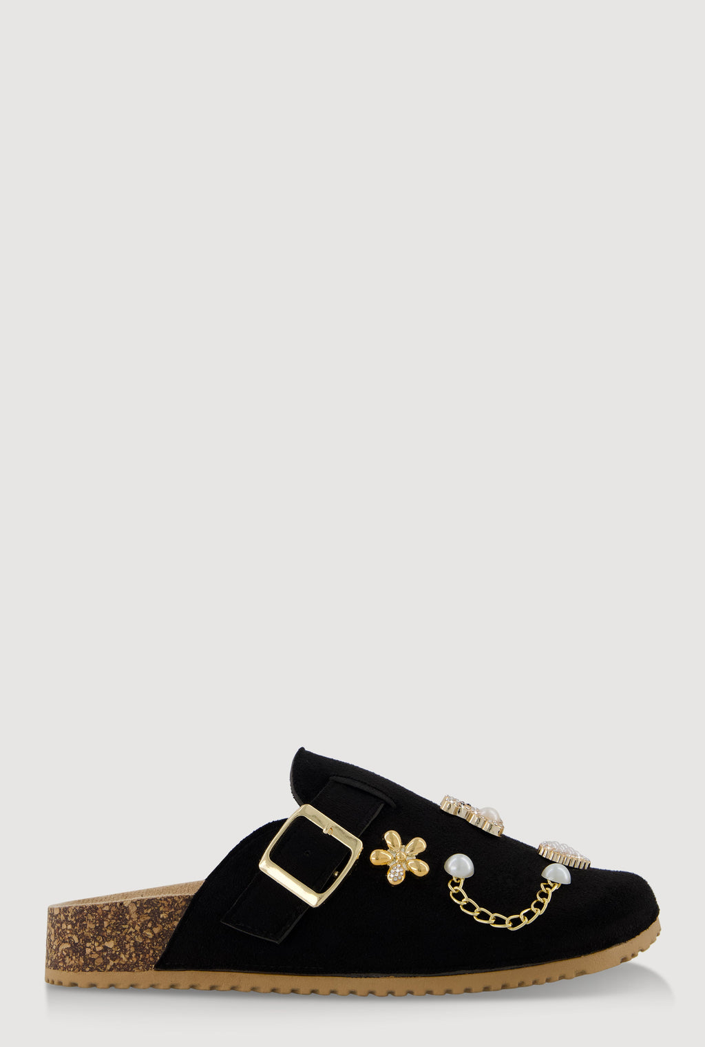 Faux Suede Clogs with Rhinestone and Faux Pearl Charms