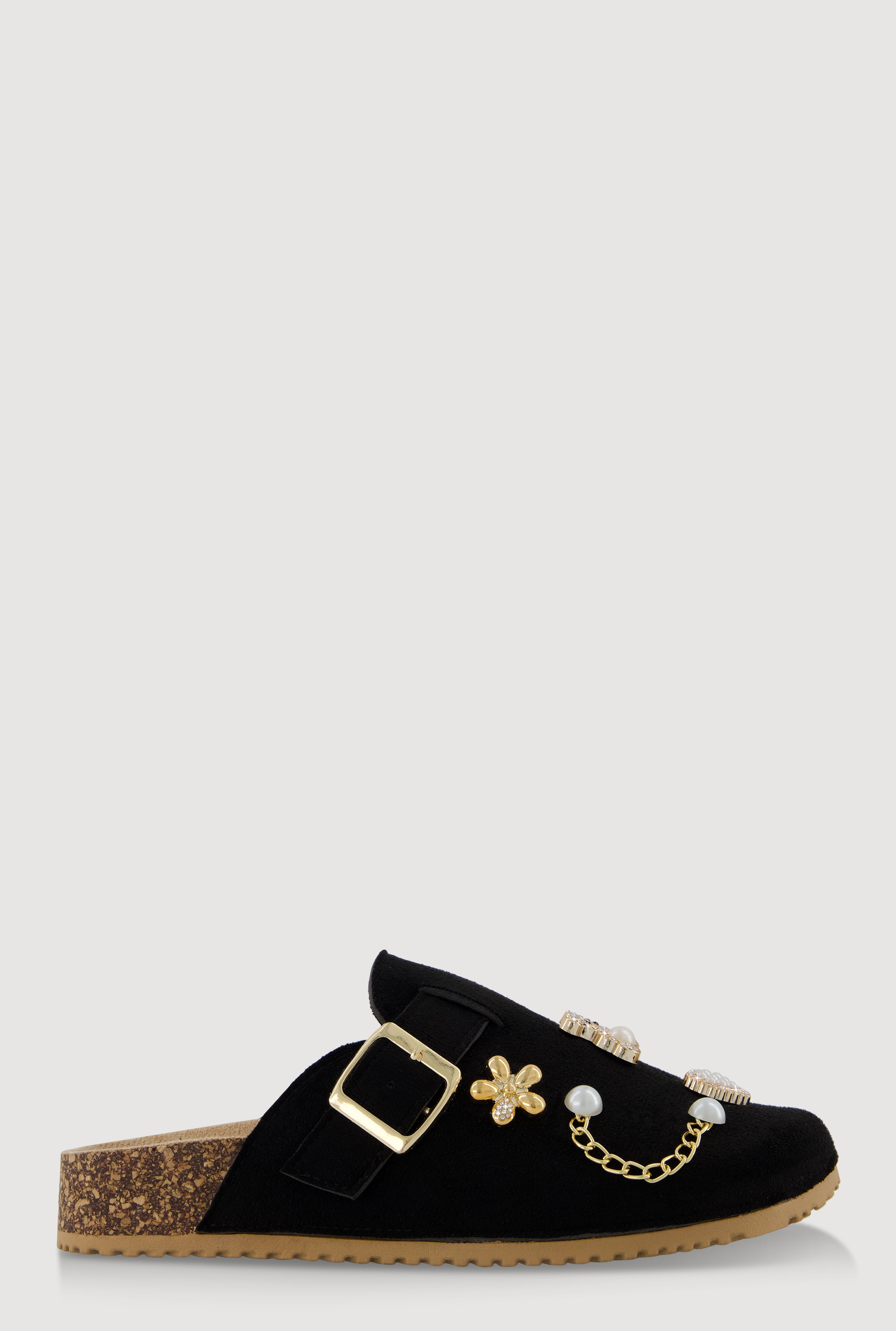 Faux Suede Clogs with Rhinestone and Faux Pearl Charms