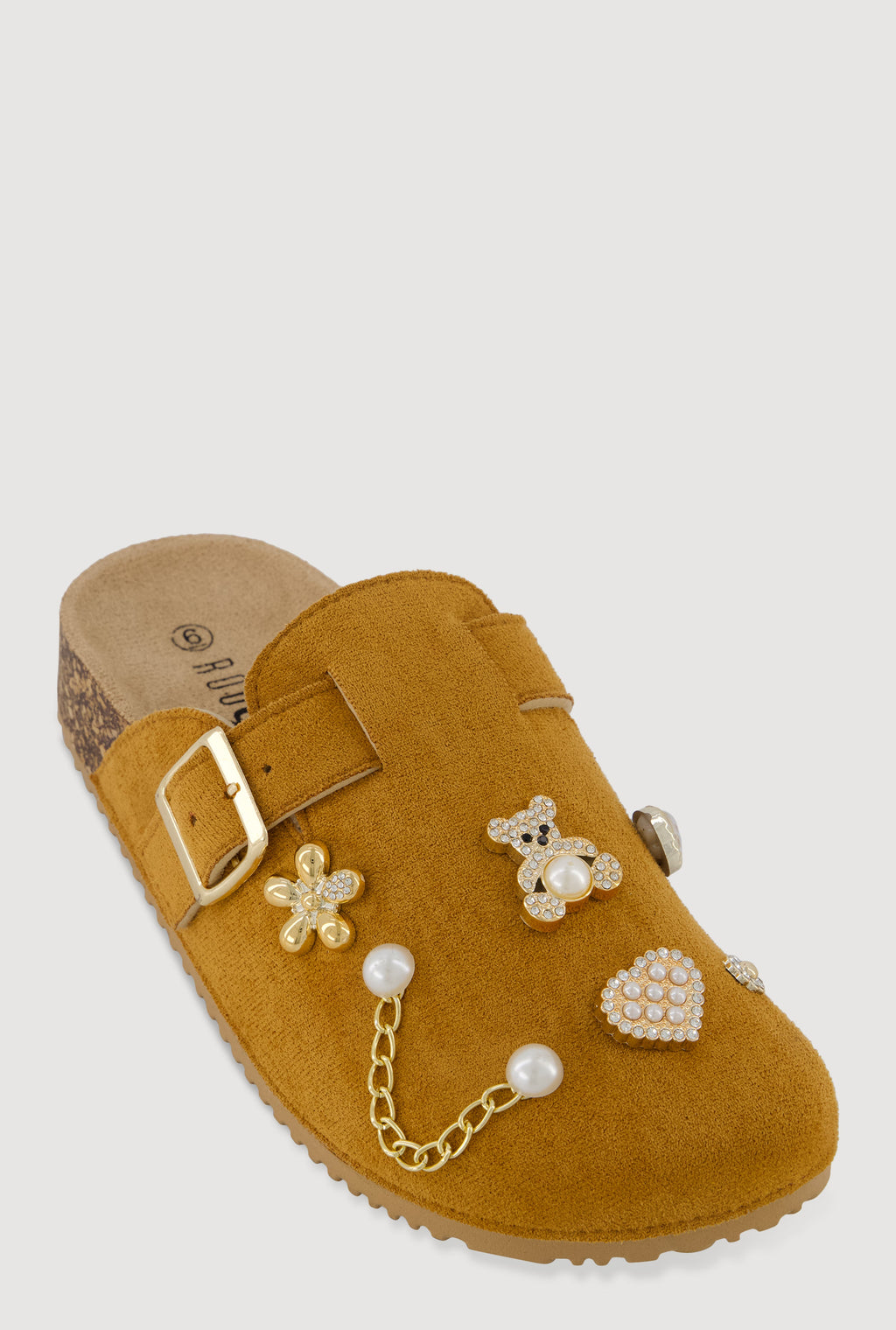 Faux Suede Clogs with Rhinestone and Faux Pearl Charms