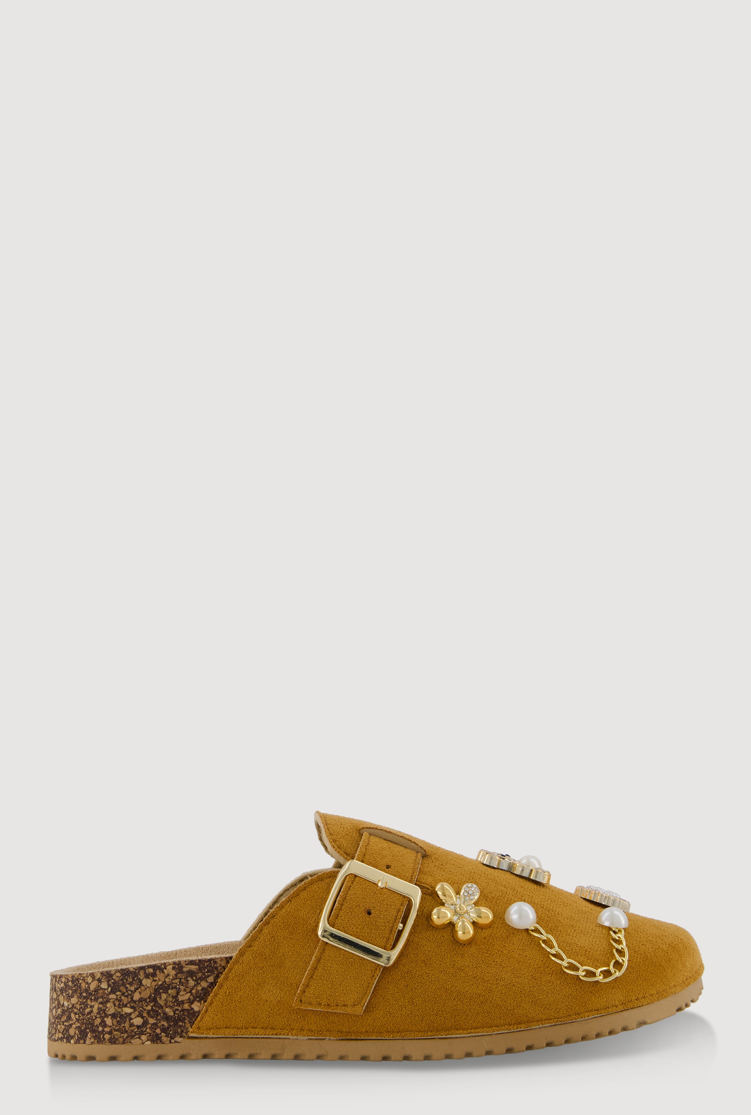 Faux Suede Clogs with Rhinestone and Faux Pearl Charms