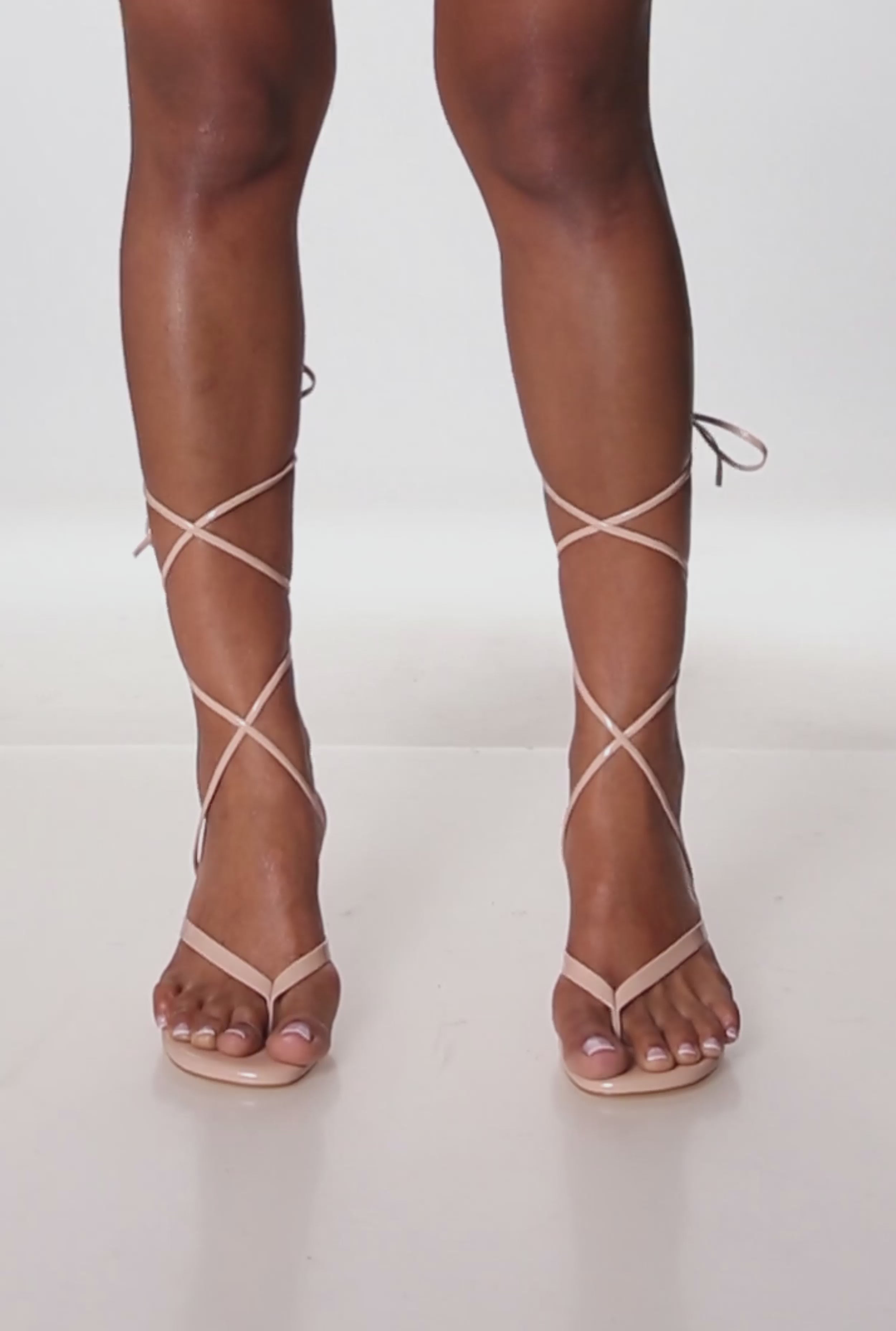 Trendy Faux Leather Thong Lace Up Heels