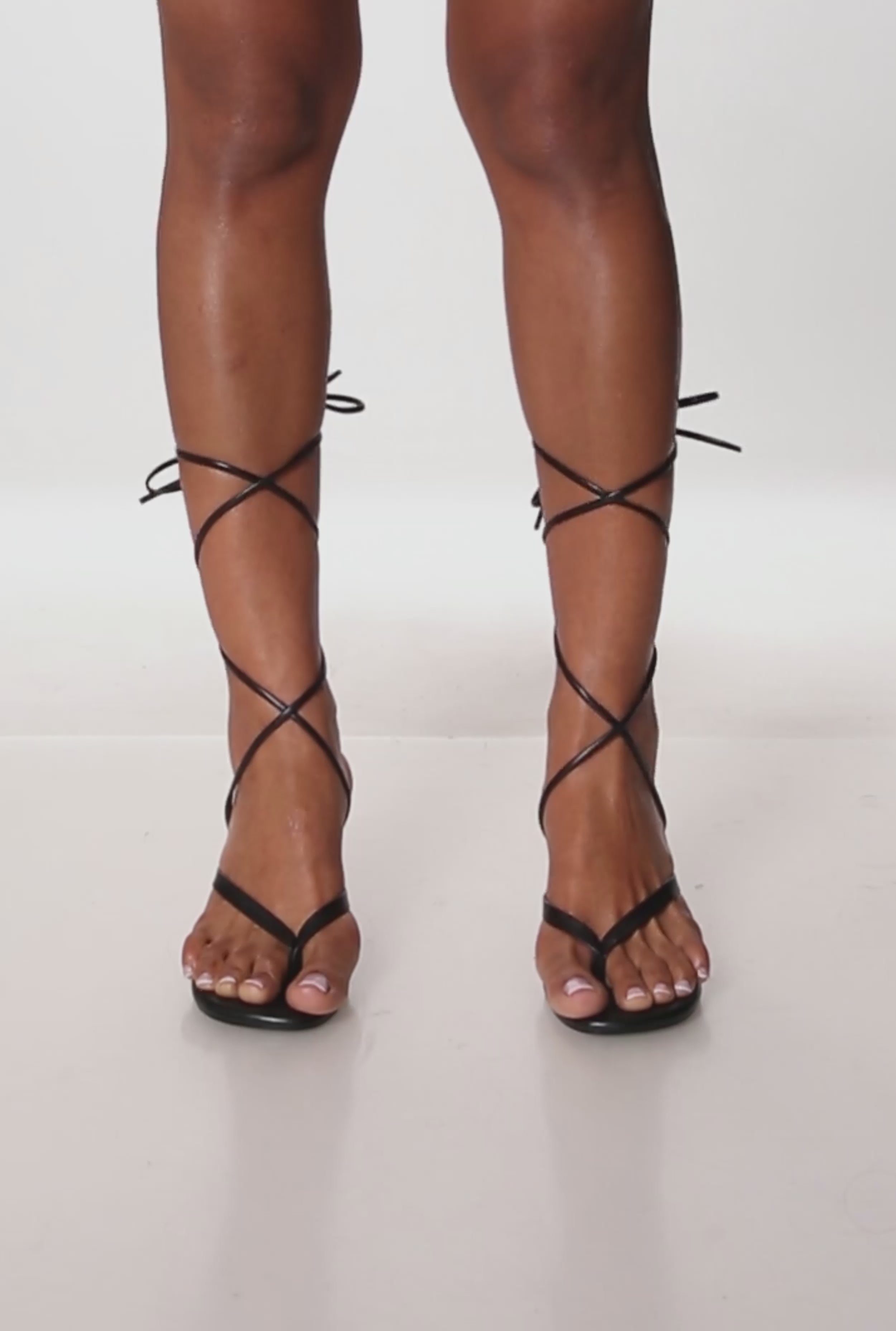 Trendy Faux Leather Thong Lace Up Heels