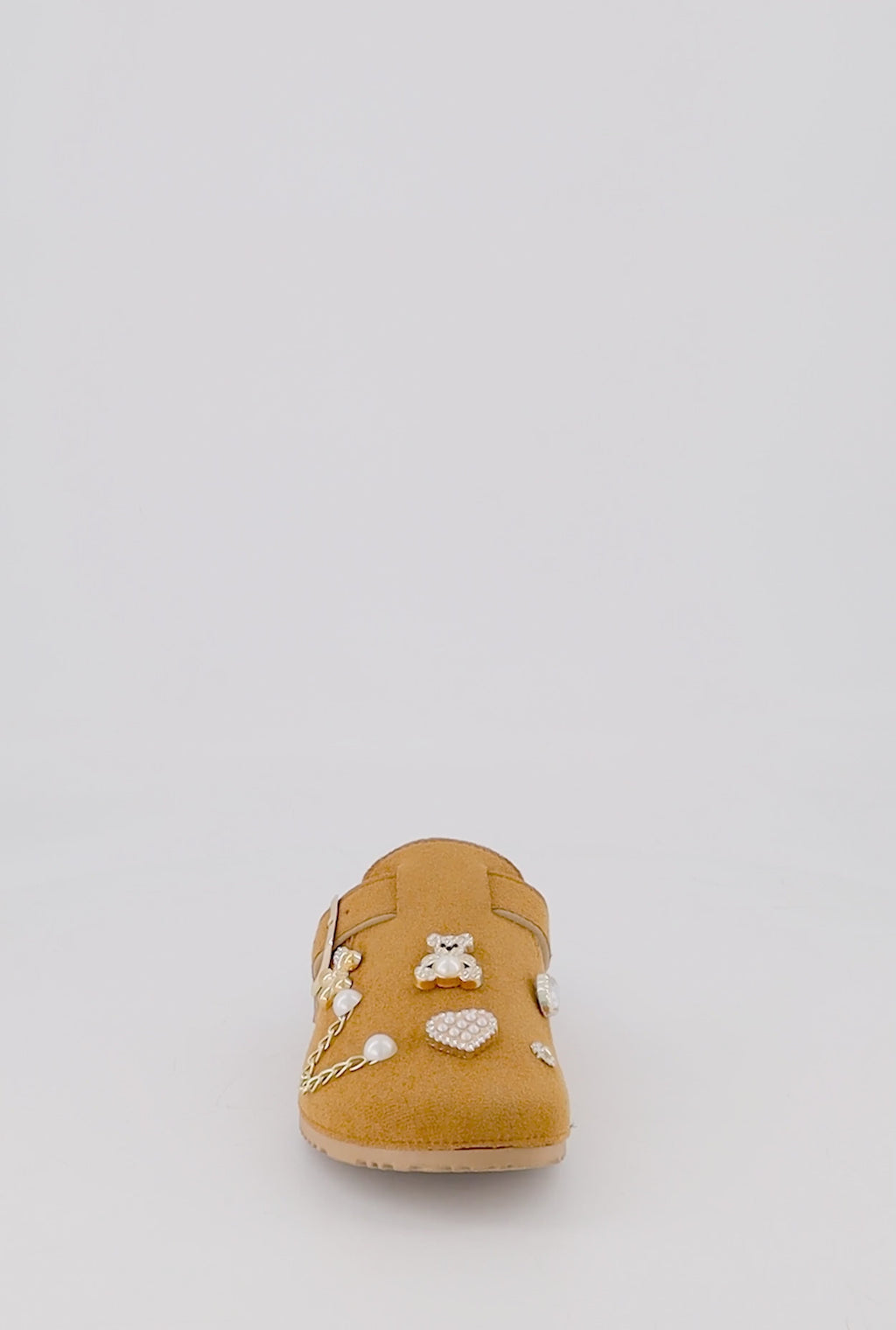 Faux Suede Clogs with Rhinestone and Faux Pearl Charms