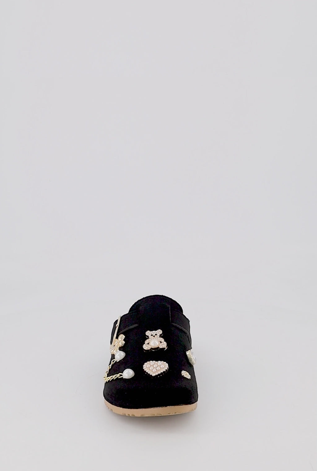 Faux Suede Clogs with Rhinestone and Faux Pearl Charms
