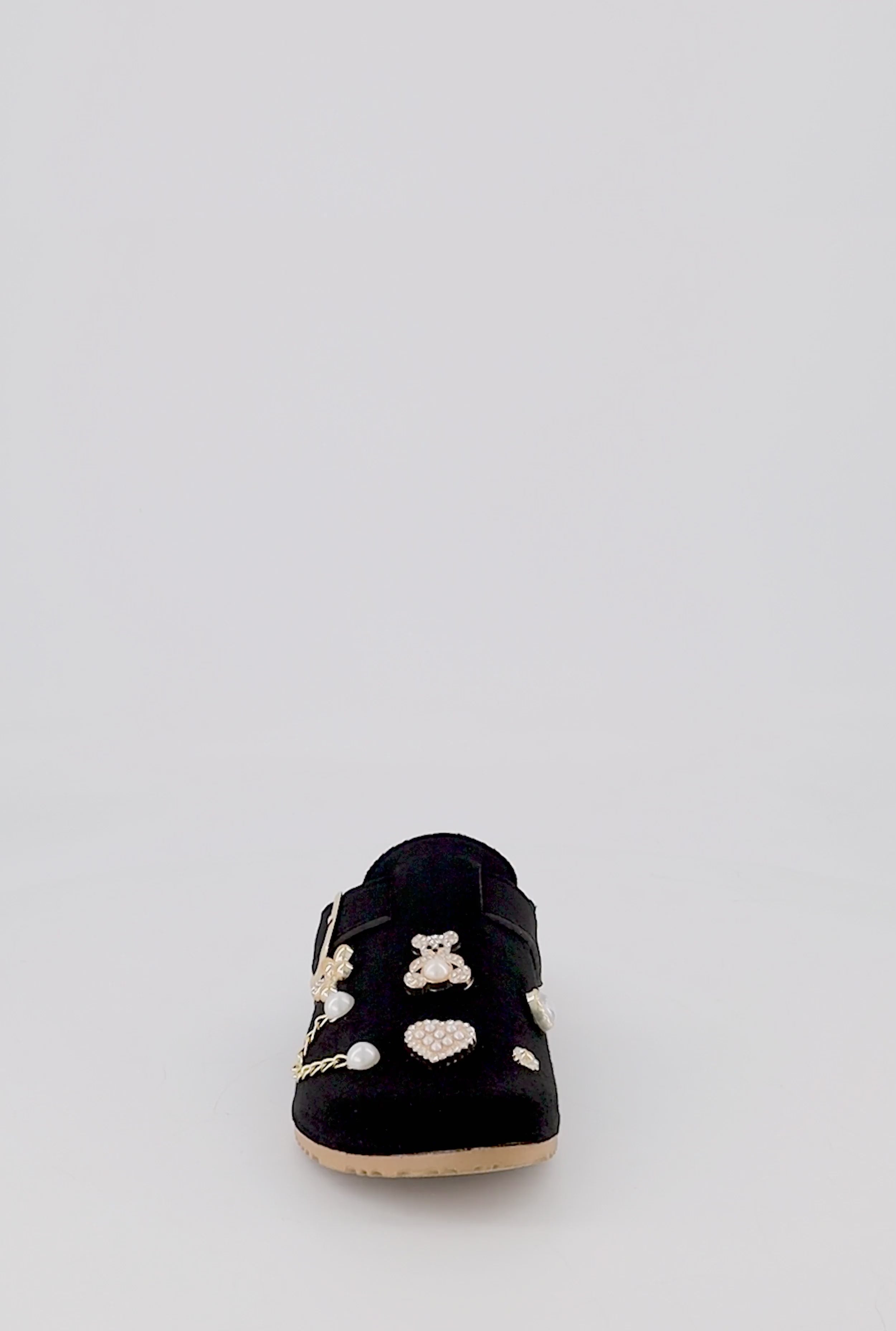 Faux Suede Clogs with Rhinestone and Faux Pearl Charms