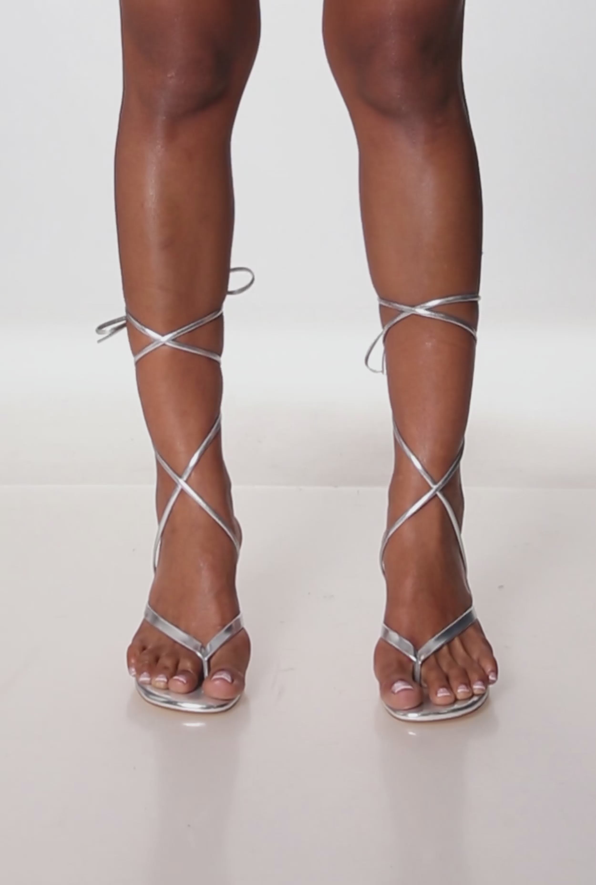 Trendy Faux Leather Thong Lace Up Heels
